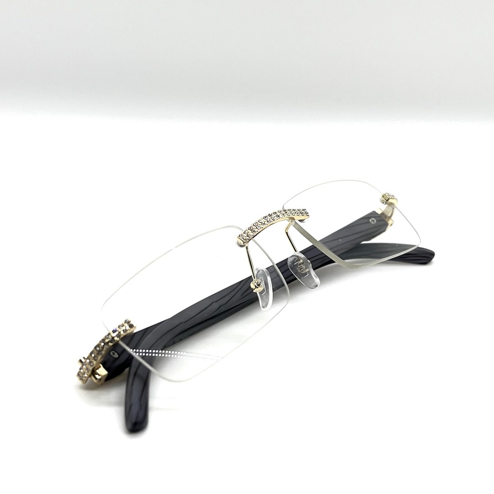 Men's Rimless Eyeglasses Gold Crystal Rhinestone Clear Eye‎ Wear Sophisticated
